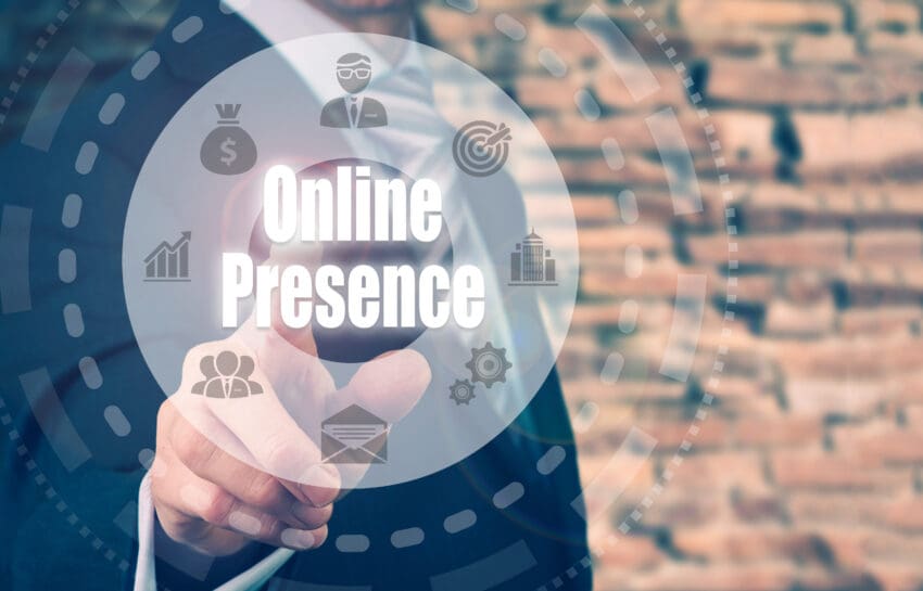 A,Businessman,Selecting,A,Online,Presence,Concept,Button,On,A