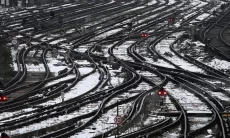 Train strikes, a cold snap and snowy conditions have kept workers and shoppers from city centres this week, emptying out high streets and office buildings, figures show.